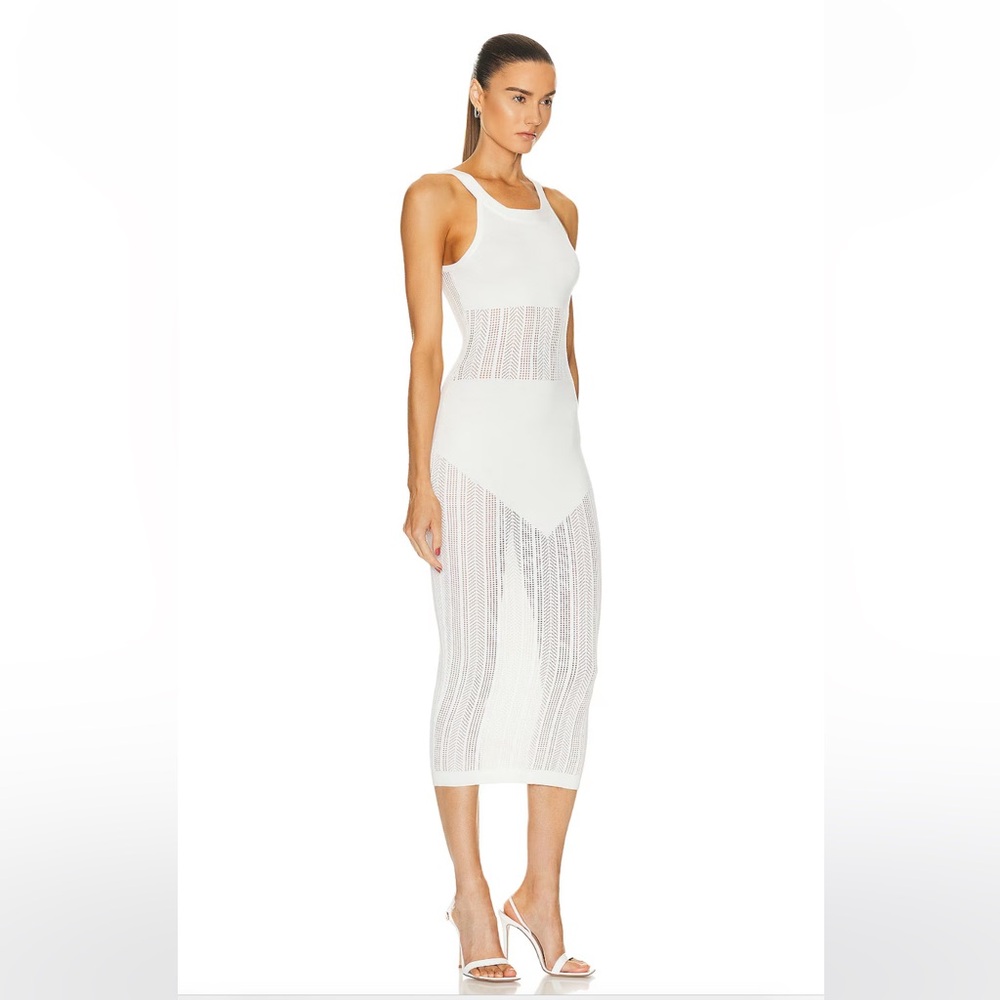 White pointelle panel midi dress fleur du mal
